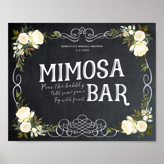 Elfenben blommigt Mimosa Pub Sign Bq bröllop etc. Poster (Framsidan)