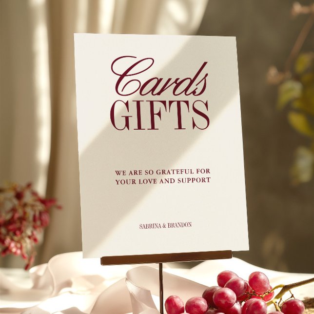 Elfenben & Burgund Kort & Bröllopsskylt Presentkor (Ivory & Burgundy Cards & Gifts Wedding Sign)