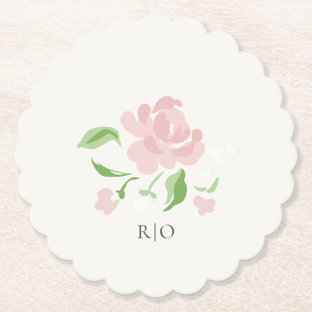 Elfenben | Chic Blush Blommig Bröllop  Underlägg Papper (Framsida)