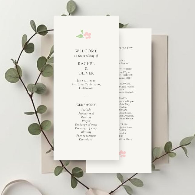 Elfenben | Chic Blush Blommig Bröllopsprogram Program (Skapare uppladdad)