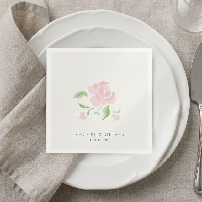 Elfenben | Chic Blush Rose Bröllopsinbjudan  Pappersservett (Skapare uppladdad)
