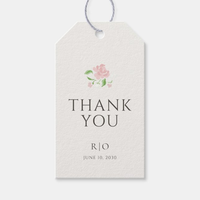 Elfenben | Chic Rosa Blommig Bröllop Tack G Presentetikett (Framsidan)