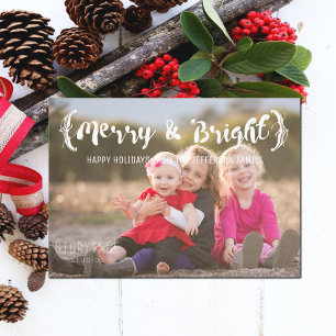 Elfenben-Eleganten skissade Merry & Bright Photo Julkort