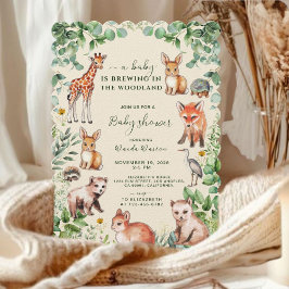 Elfenben Eucalyptus Woodland Cute Animals Baby Sho Inbjudningar