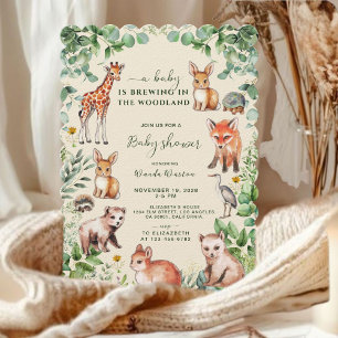 Elfenben Eucalyptus Woodland Cute Animals Baby Sho Inbjudningar