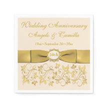 Elfenben, Guld Blommigt Golden-årsdag Napkins 2