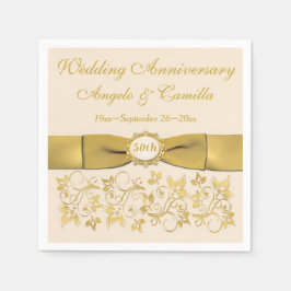 Elfenben, Guld Blommigt Golden-årsdag Napkins 2 Pappersservett