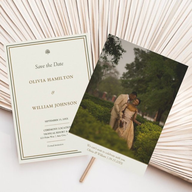 Elfenben & Guld Gränsen 5x7 Foto Spara Datumet (Classic ivory & gold save the date with timeless photo back—announce your day in style.)