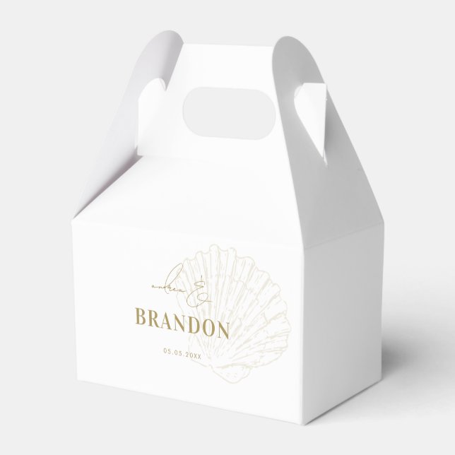 Elfenben & Guld Kustsnäckor Namn Bröllop Presentaskar (Framsidan Sidan)