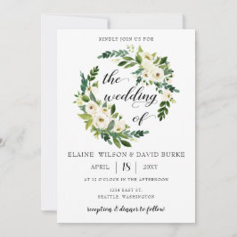 Elfenben i vit ros blommigt, utandning bröllop inbjudningar