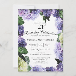 Elfenben & Lila Hydrangeor | Vit 21-årsdag Inbjudningar
