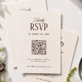 Elfenben och Brun Bröllops Rsvp Qr-kod Tilläggskort