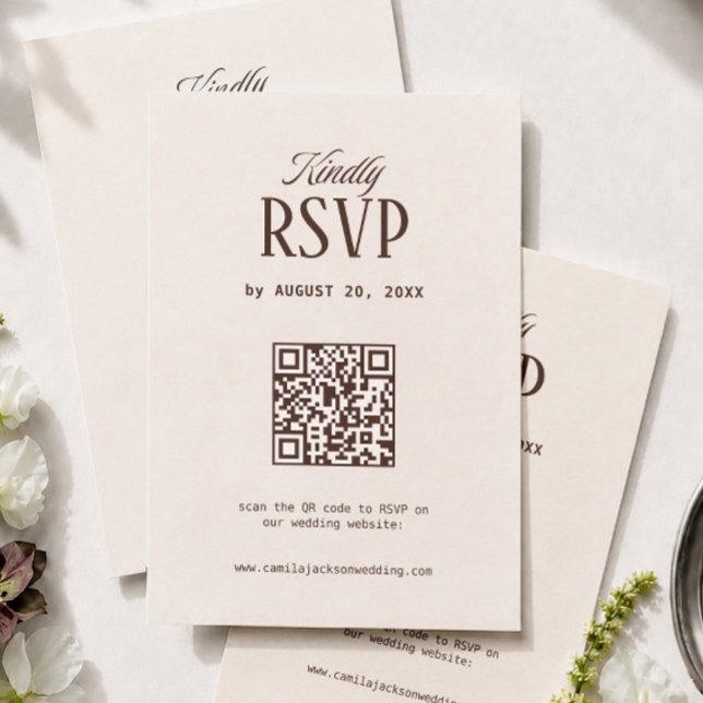 Elfenben och Brun Bröllops Rsvp Qr-kod Tilläggskort (Skapare uppladdad)