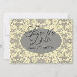 Elfenben och Grått-Blommigt - spara datumkortet Spara Datumet