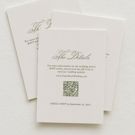 Elfenben och Grön Bröllopsdetaljer RSVP Qr-kod Tilläggskort