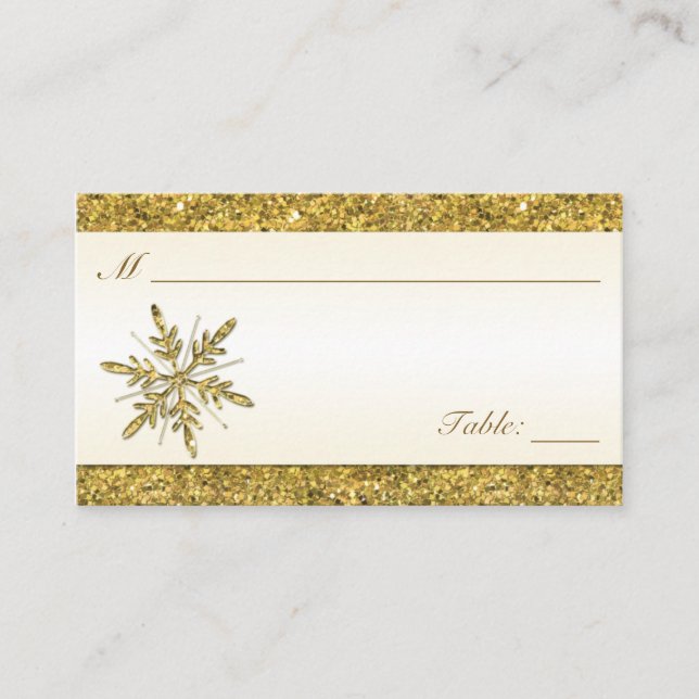 Elfenben och guld glitter snöflinga platskort placeringskort (Framsida)