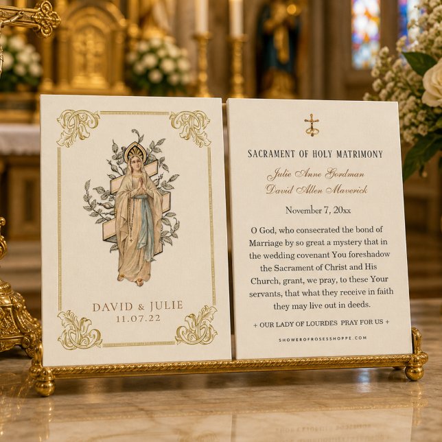 Elfenben och Guld Katolsk Lourdes Bröllopsbön  Visitkort (Skapare uppladdad)