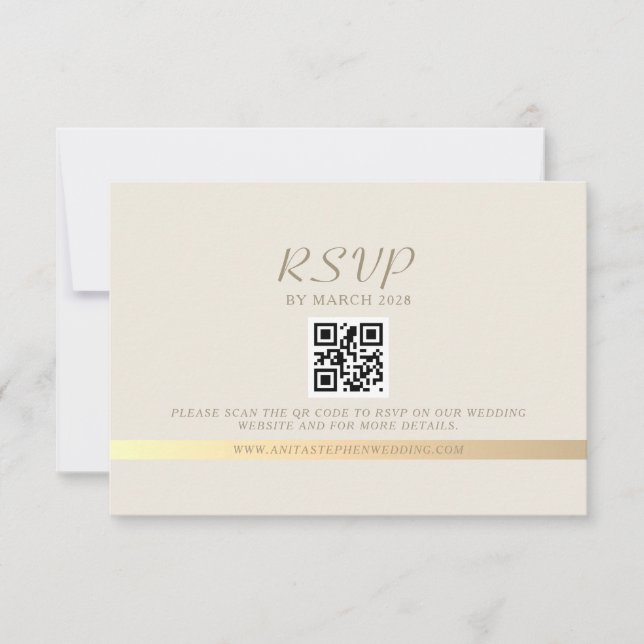 Elfenben och Guld QR-kod Bröllop OSA Kort (Framsida)