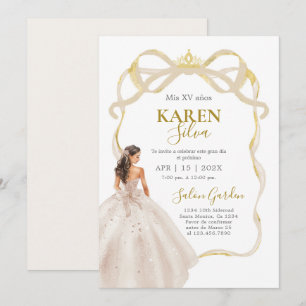 Elfenben och Guld Quinceanera Inbjudan