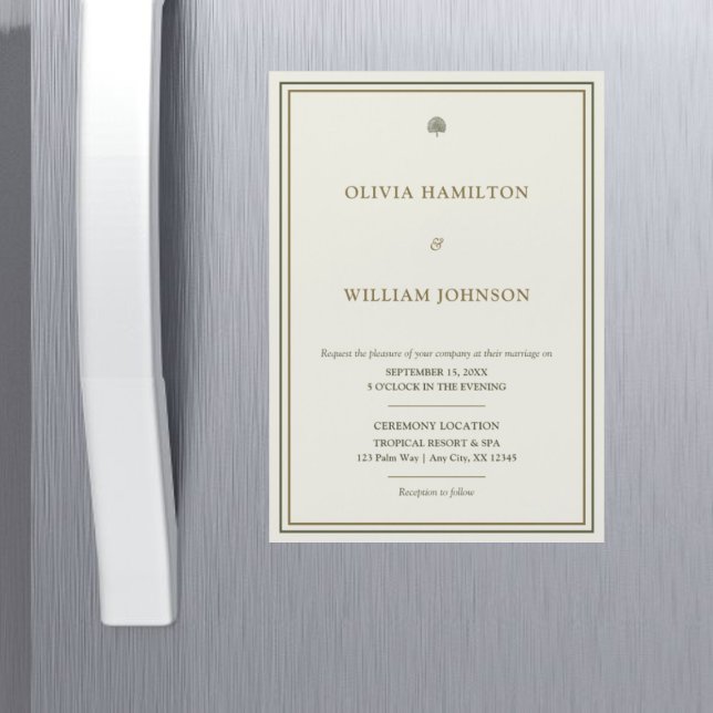 Elfenben och Guld Vertikal Bröllopsinbjudan Magnet (A timeless 5x7 ivory wedding invitation magnet that is elegant, practical, and unforgettable.)