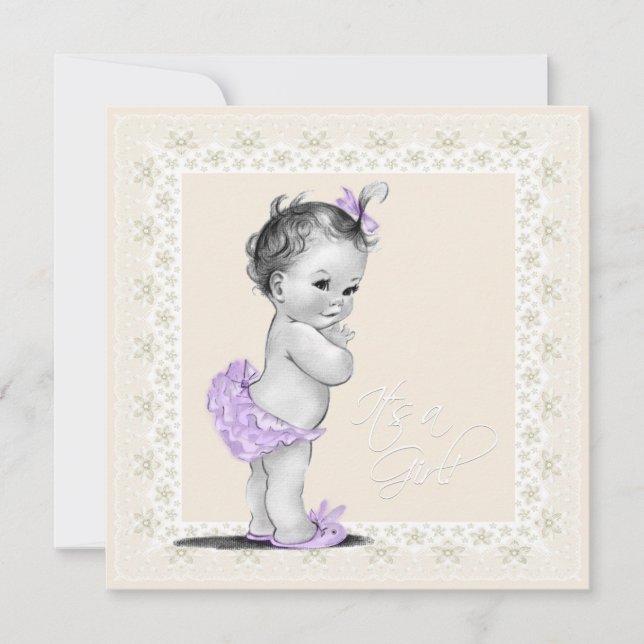 Elfenben och lavendel baby shower inbjudningar (Framsida)