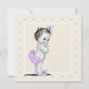 Elfenben och lavendel baby shower inbjudningar