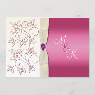 Elfenben och rosa Monogrammed bröllopinbjudan Inbjudningar