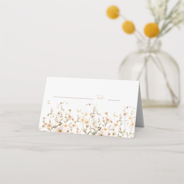 Elfenben och rosafärgad vildblommig bröllop placeringskort (Baksida)