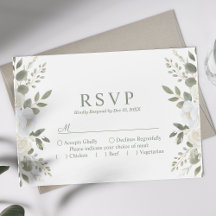 Elfenben och Salvia Elegant Blommig Bröllops RSVP