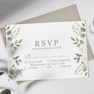 Elfenben och Salvia Elegant Blommig Bröllops RSVP OSA Kort