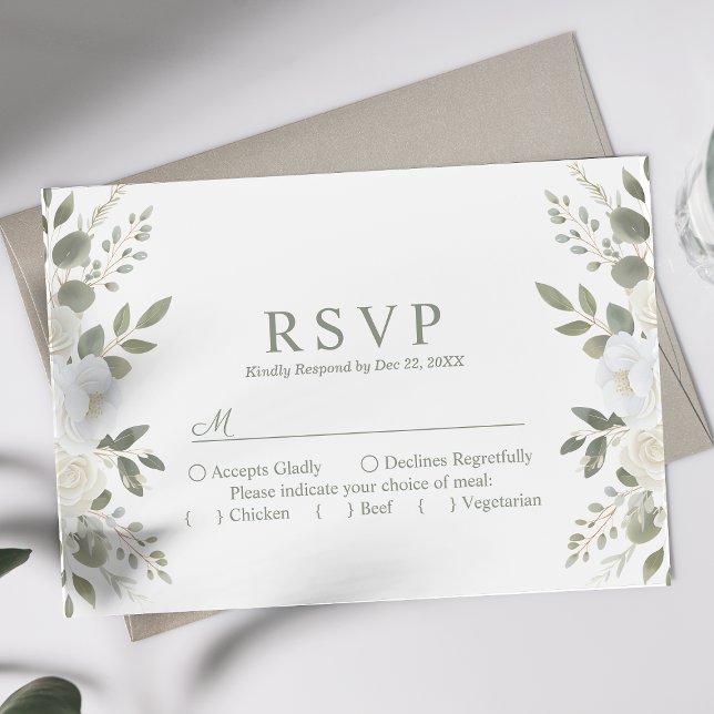 Elfenben och Salvia Elegant Blommig Bröllops RSVP OSA Kort (Skapare uppladdad)