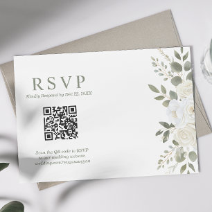 Elfenben och Salvia QR-kod Blommig Bröllops-Svarsk OSA Kort