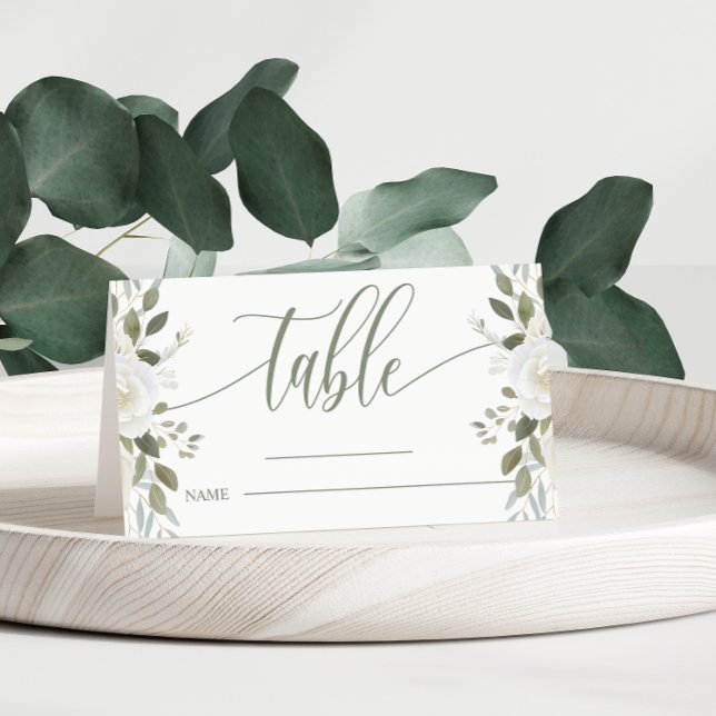 Elfenben och sänd Elegant Blommigt Bröllop Bord Placeringskort (Skapare uppladdad)