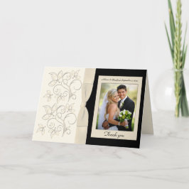 Elfenben och svart blomsterfototackkort tack kort
