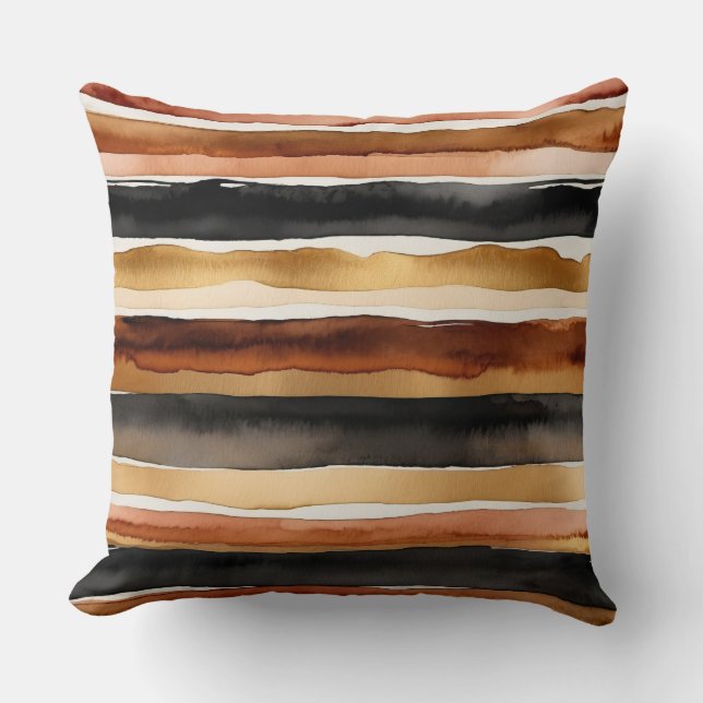Elfenben och svart rand i rost kaffe kudde (Framsida)