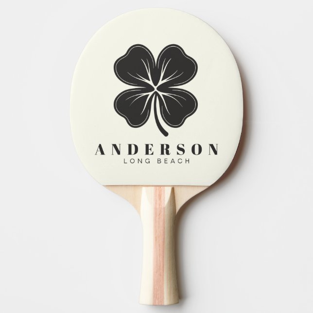 Elfenben och varmsvart fyrklöver med namn pingisracket (Framsidan)