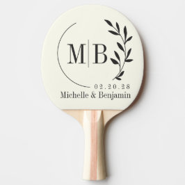 Elfenben och varmt svart blad Bröllopsmonogram Pingisracket