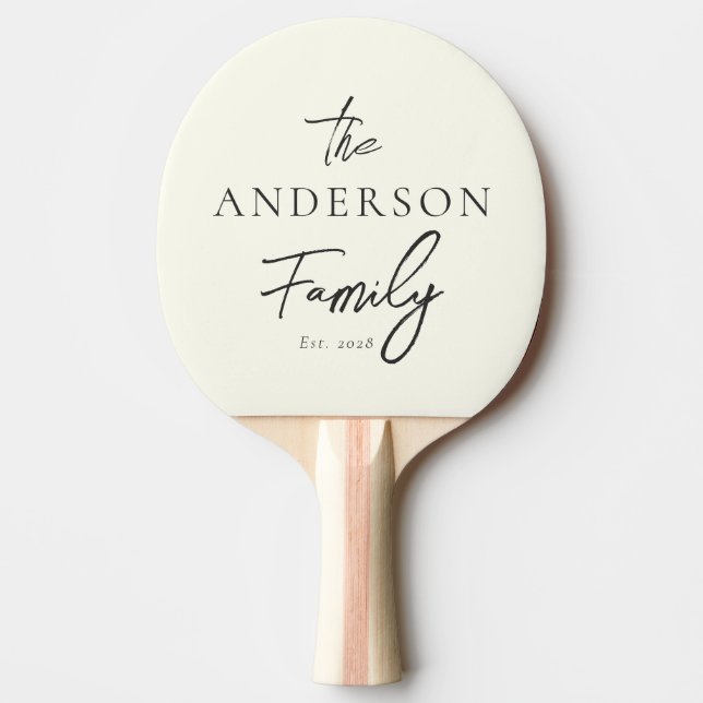 Elfenben och varmt svart handskrivet familjenamn pingisracket (Framsidan)