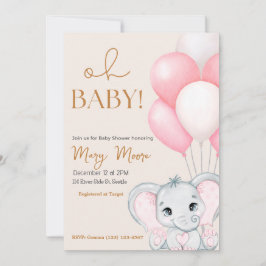  elfenben Rosa Balloons Baby Shower Inbjudningar