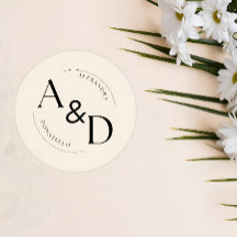 Elfenben Svart Minimalistisk Monogram Bröllop