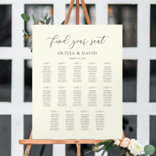 Elfenben & Taupe Script 14 Bord Placeringsplan Poster