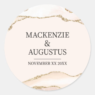 Elfenbenagate & Guld Glitter Bride and Groom Bröll Runt Klistermärke