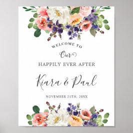 Elfenbenens  Lila Peach Blommigt Greenery Bröllop Poster