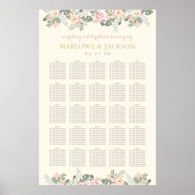 Elfenbenens Rosa och Guld Blommigt Boho Bröllop Se Poster (Framsidan)