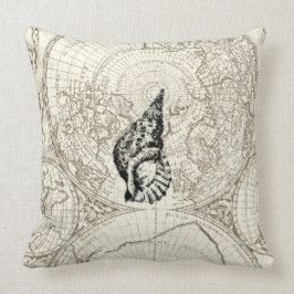 Elfenbenkarta och snäckskalillustrationsjöliv kudde