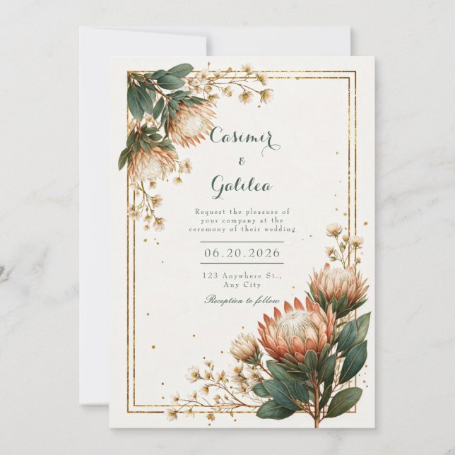 Elfenbens Astrantia Guld Folie Bröllop Inbjudningar (Framsida)