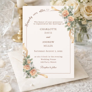 Elfenbens champagne blommor band elegant bröllop inbjudningar