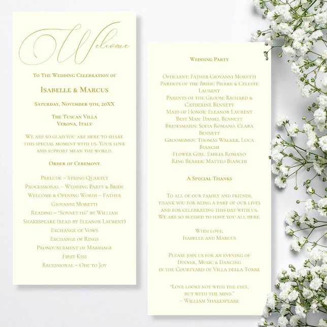 Elfenbens- och guldbröllopsprogram program (Ivory & Gold Wedding Program)