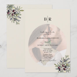 Elfenbens Oliv Foto Monogram Bröllop Inbjudningar