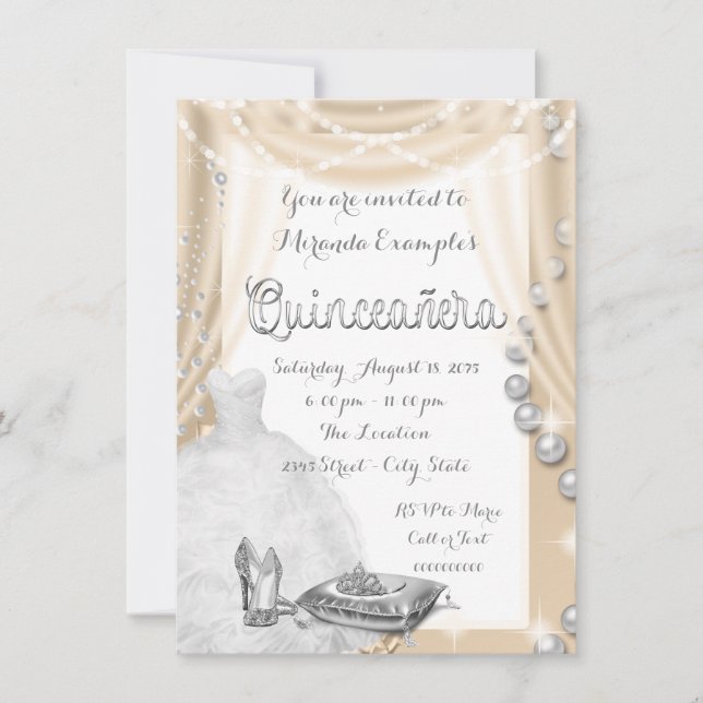 Elfenbens Pärl Princess Quinceañera Inbjudningar (Framsida)